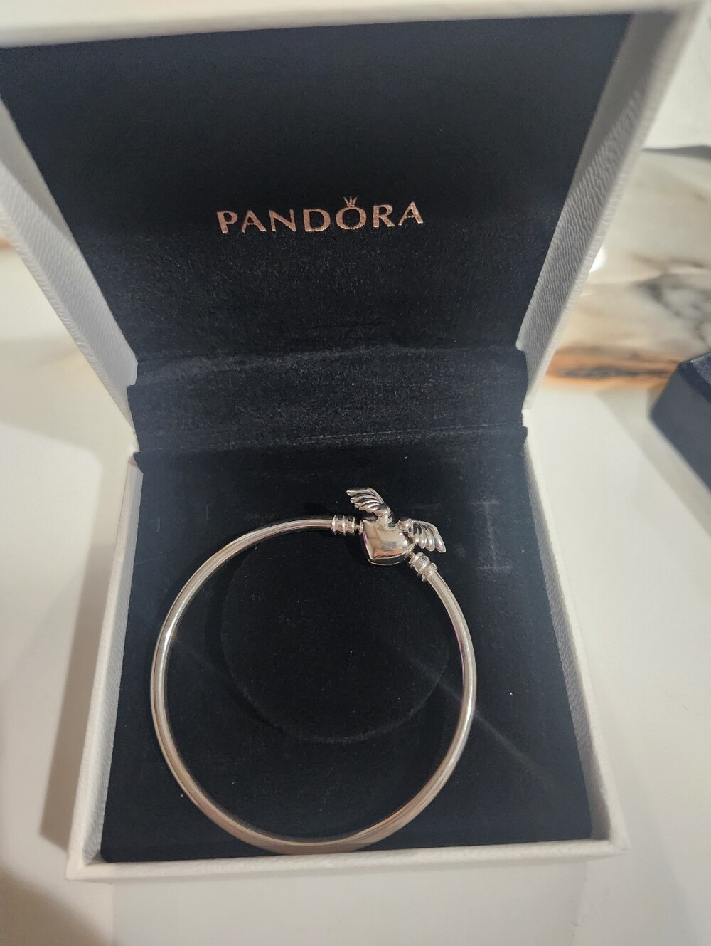 Pandora Silver Wing Heart Bangle Bracelet - Silver-small